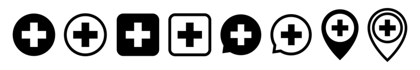 Medical cross vector icon. Set of medical signs isolated on white background. Plus flat vector icon. 