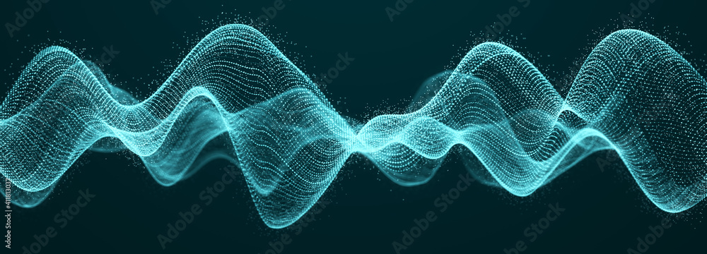 Leinwandbilder Abstract blue background of points. Falling cyber particles. Big data stream. 3d rendering