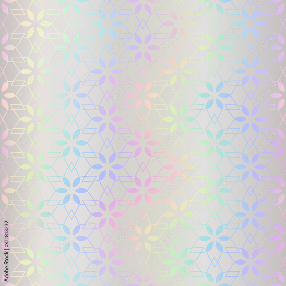 Poster holographic seamless pattern. hologram effect metal foil. rainbow holo background. iridescent spectr
