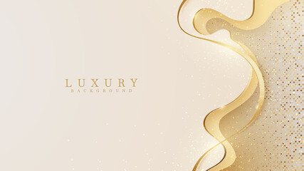 Abstract yellow luxury background with golden line , Realistic paper cut style 3d. vector illustration.