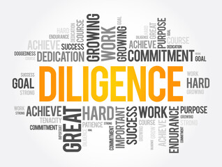 Diligence word cloud collage, business concept background