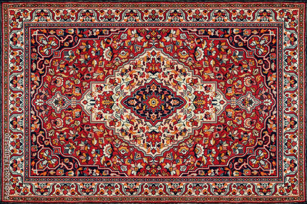 Wall mural Old Red Persian Carpet Texture, abstract ornament