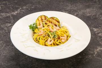 Pasta with prawn and zucchini