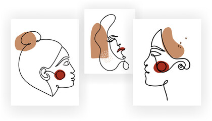 Woman faces Continuous one line drawing style. Modern Trendy minimal portrait. Simple femenine chick portrait