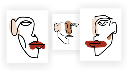 Woman faces Continuous one line drawing style. Modern Trendy minimal portrait. Simple femenine chick portrait