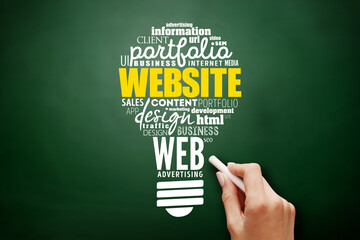 WEBSITE light bulb word cloud, business concept on blackboard