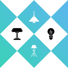 Set Table lamp, Floor, Lamp hanging and Light bulb icon. Vector.