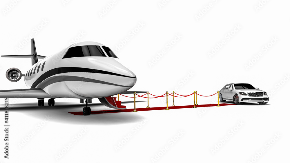 Aufkleber 3d render image of a limousine and a private jet representing high class travel