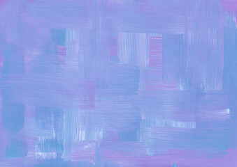 Periwinkle with blue, fuchsia shades. Abstract art background. Acrylic paint with geometric brush strokes in violet color. Textured surface for banner, poster. Horizontal illustration