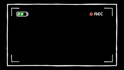 Hand-drawn cartoon simple camera viewfinder frame with transparent background and seamless loop