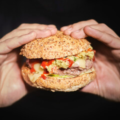person holding a burger