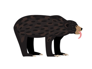 Brown wild bear. Cartoon aggressive beast, character of wildlife for hunting trophy, vector illustration of exotic animal isolated on white background