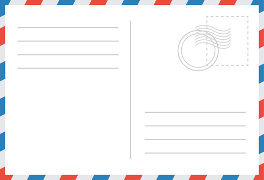 Email envelope vector illustration.  Post card retro template. Blank post mockup. Vector holiday border.