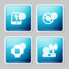 Set line Power bank service, CD or DVD disk, Processor and Router wi-fi icon. Vector.
