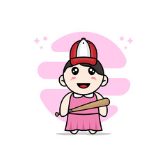Cute girl character design wearing baseball costume.