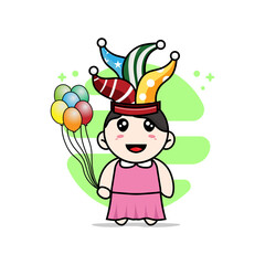 Cute girl character wearing birthday costume.