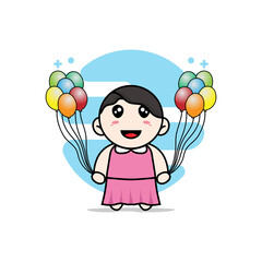 Cute girl character holding a balloon.