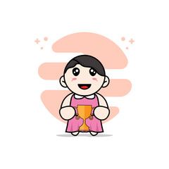 Cute girl character holding trophy.