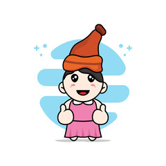 Cute girl character wearing warm hat.