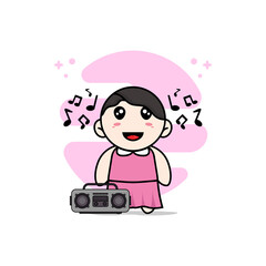 Cute girl character holding radio.