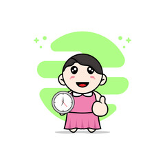 Cute girl character holding a wall clock.