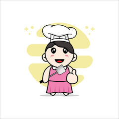 Cute girl character wearing chef costume.