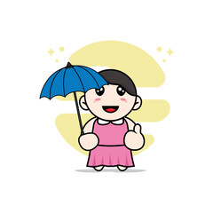 Cute girl character holding a umbrella.