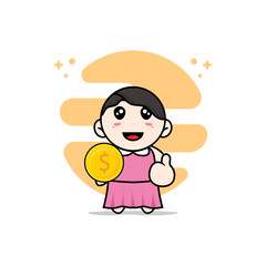 Cute girl character holding a coin.