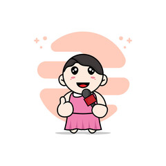 Cute girl character holding a microphone.