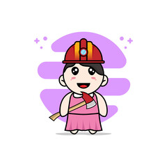 Obraz na płótnie Canvas Cute girl character wearing miners costume.