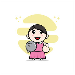 Cute girl character holding a bowling ball.