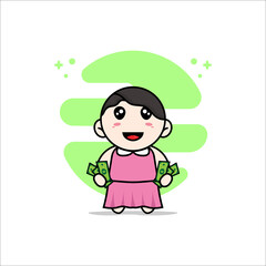 Cute girl character holding a money.