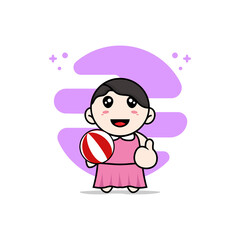 Cute girl character holding a ball.