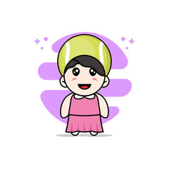 Cute girl character wearing tennis ball costume.
