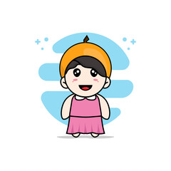 Obraz na płótnie Canvas Cute girl character wearing orange costume.