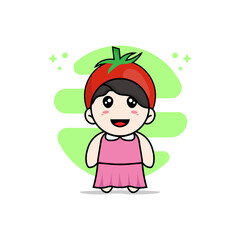 Obraz na płótnie Canvas Cute girl character wearing tomato costume.