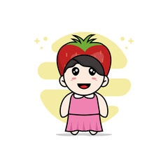 Obraz na płótnie Canvas Cute girl character wearing strawberry costume.