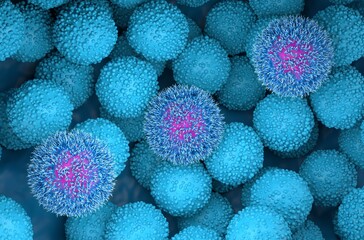 Pancreatic cancer tumor cells 3d illustration top view