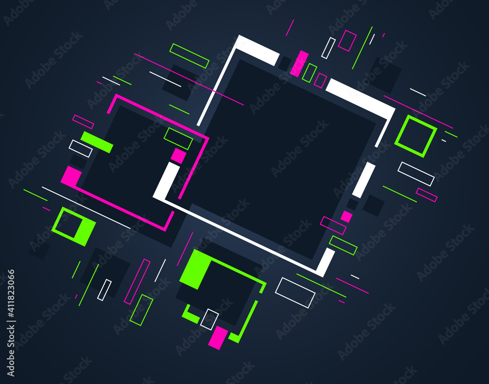 Poster artistic colorful frame with different elements over dark, vector abstract background art style brig