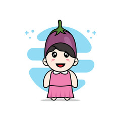 Cute girl character wearing eggplant costume.