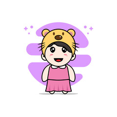 Fototapeta na wymiar Cute girl character wearing beaver costume.