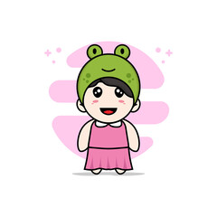 Cute girl character wearing frog costume.