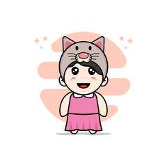 Cute girl character wearing cat costume.