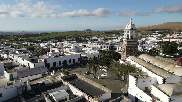Aerial view with drone of Teguise at the Canary island on Lanzarote in Spain