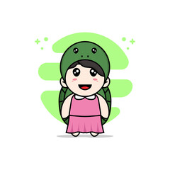 Cute girl character wearing turtle costume.