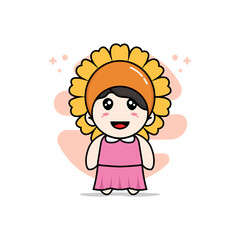 Cute girl character wearing sunflower costume.
