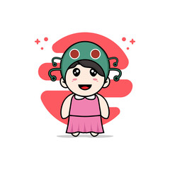 Cute girl character wearing caterpillar costume.