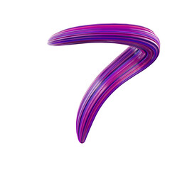 Colorful pink and blue number 7 made of tooth past on white background, isolated, 3d rendering