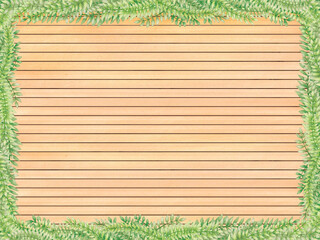 木目調テクスチャ背景　緑の葉