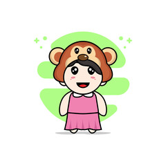 Obraz na płótnie Canvas Cute girl character wearing monkey costume.